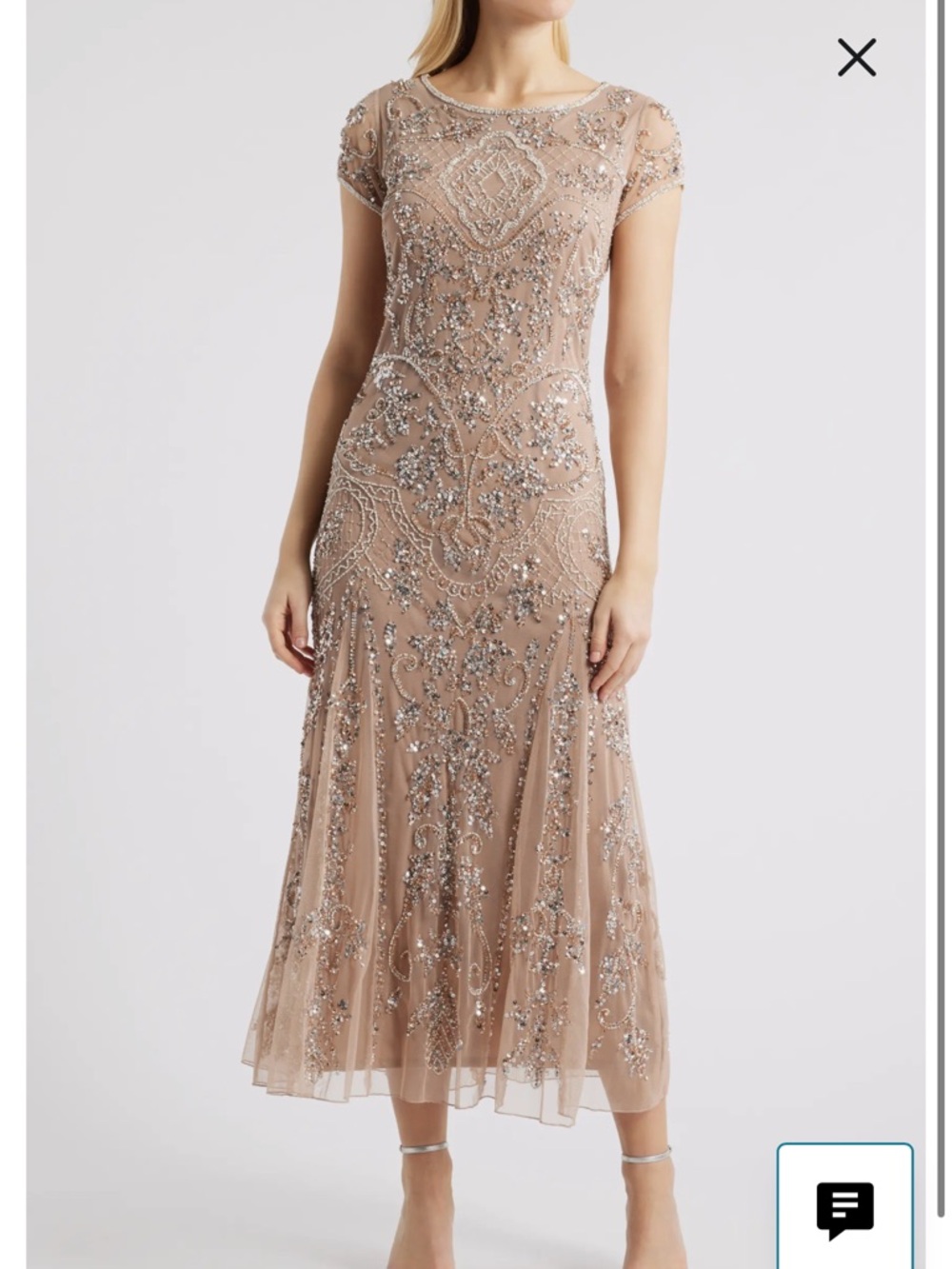 Pisarro Nights Beaded Nude-Taupe Midi Dress